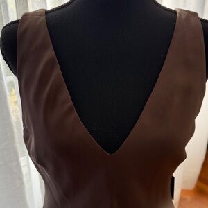 Express Fashions- Elegant Brown satin lined Sleeveless Dress.